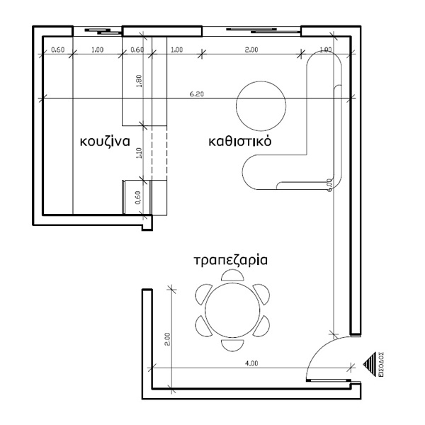 Η κάτοψη του καθιστικού και της κουζίνας Η κάτοψη του καθιστικού και της κουζίνας